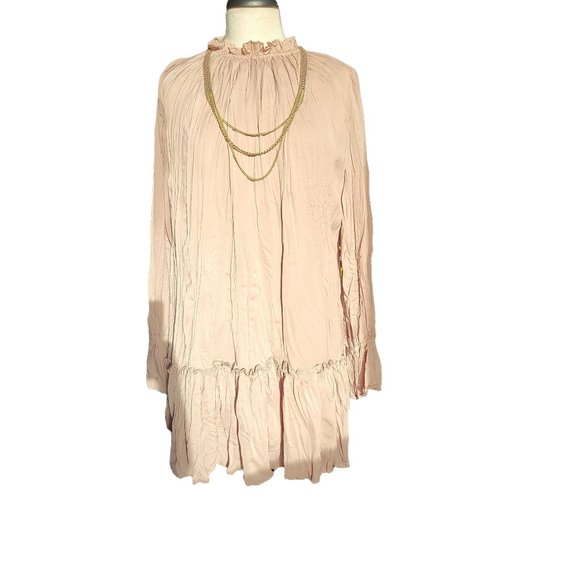 Love Riche Dress Beige Maxi Ruffle Poet Sleeves Cowl Neck Napa Valley Womans - Picture 2 of 16